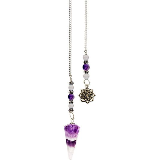 Chevron Amethyst Pendulum w/ Lotus