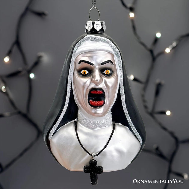 Creepy Nun Themed Glass Ornament