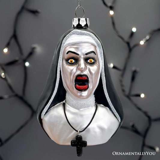 Creepy Nun Themed Glass Ornament