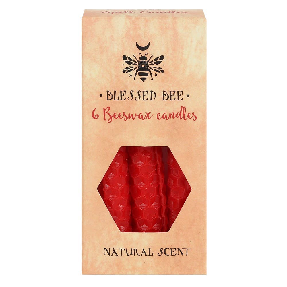 Set of 6 Red Beeswax Spell Candles -  Courage
