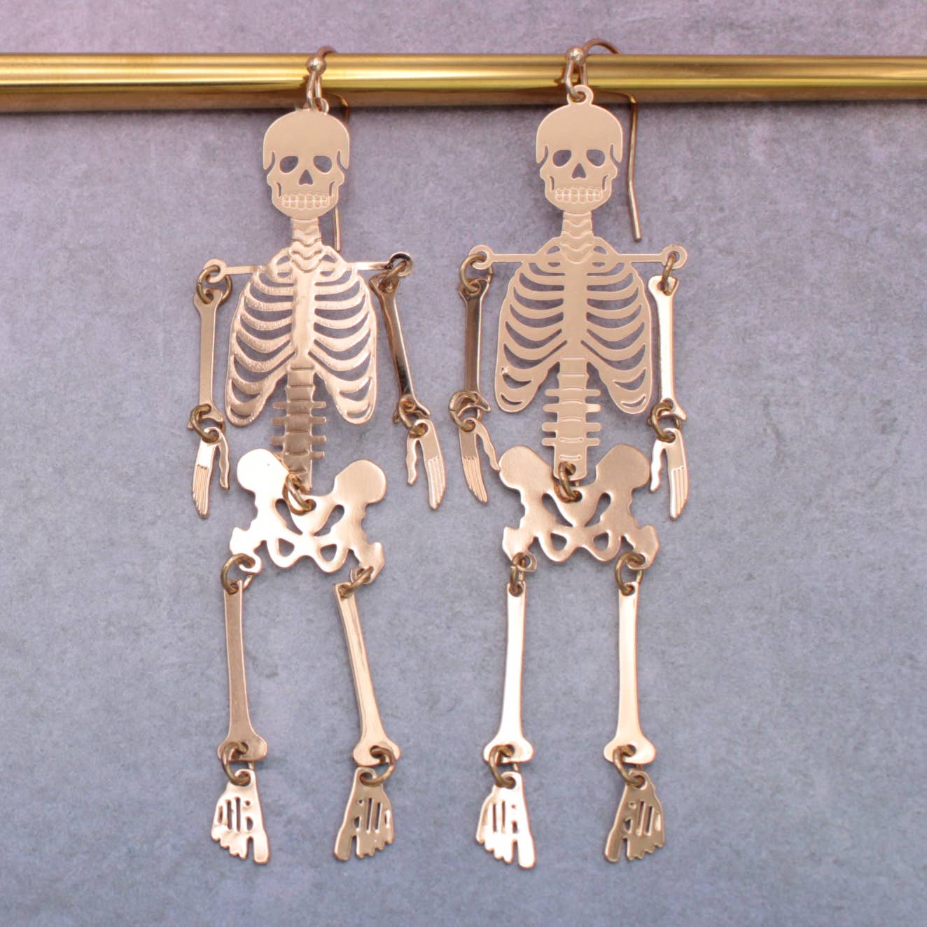 Dance Macabre Gold Skeleton Earrings