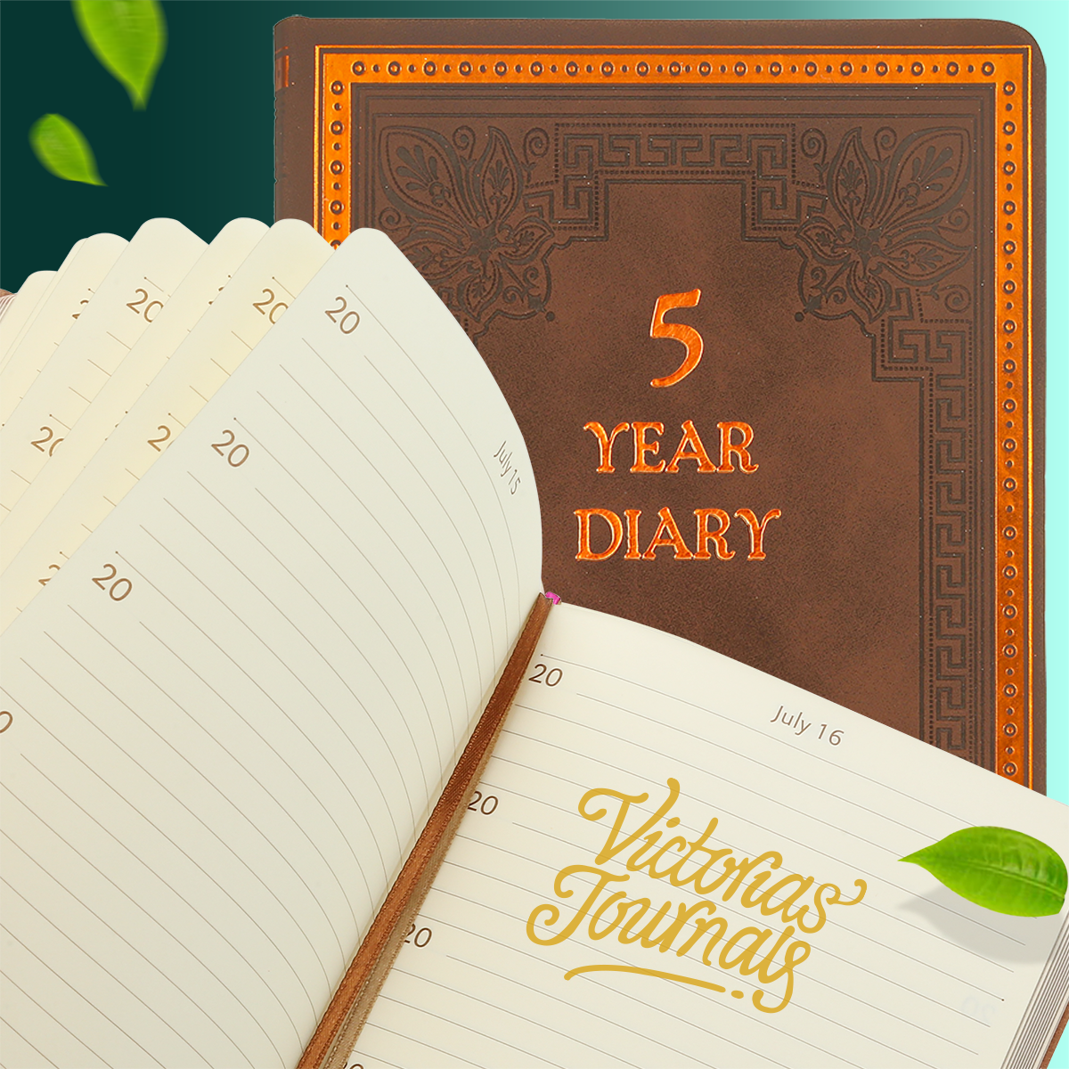 Five-Year Vintage Planner Vegan Leather 4.6x6.6"(Brown)