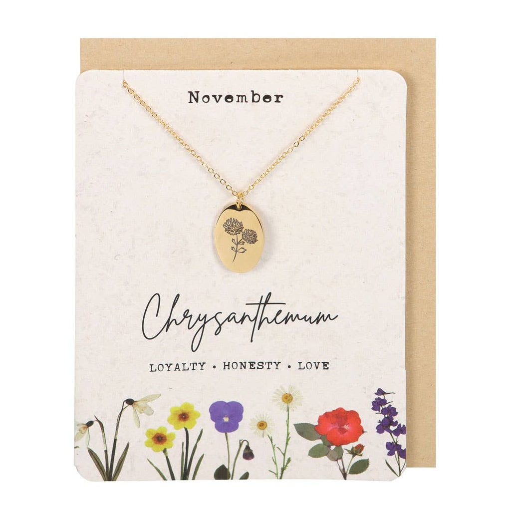 November Chrysanthemum Birth Flower Necklace Greeting Card