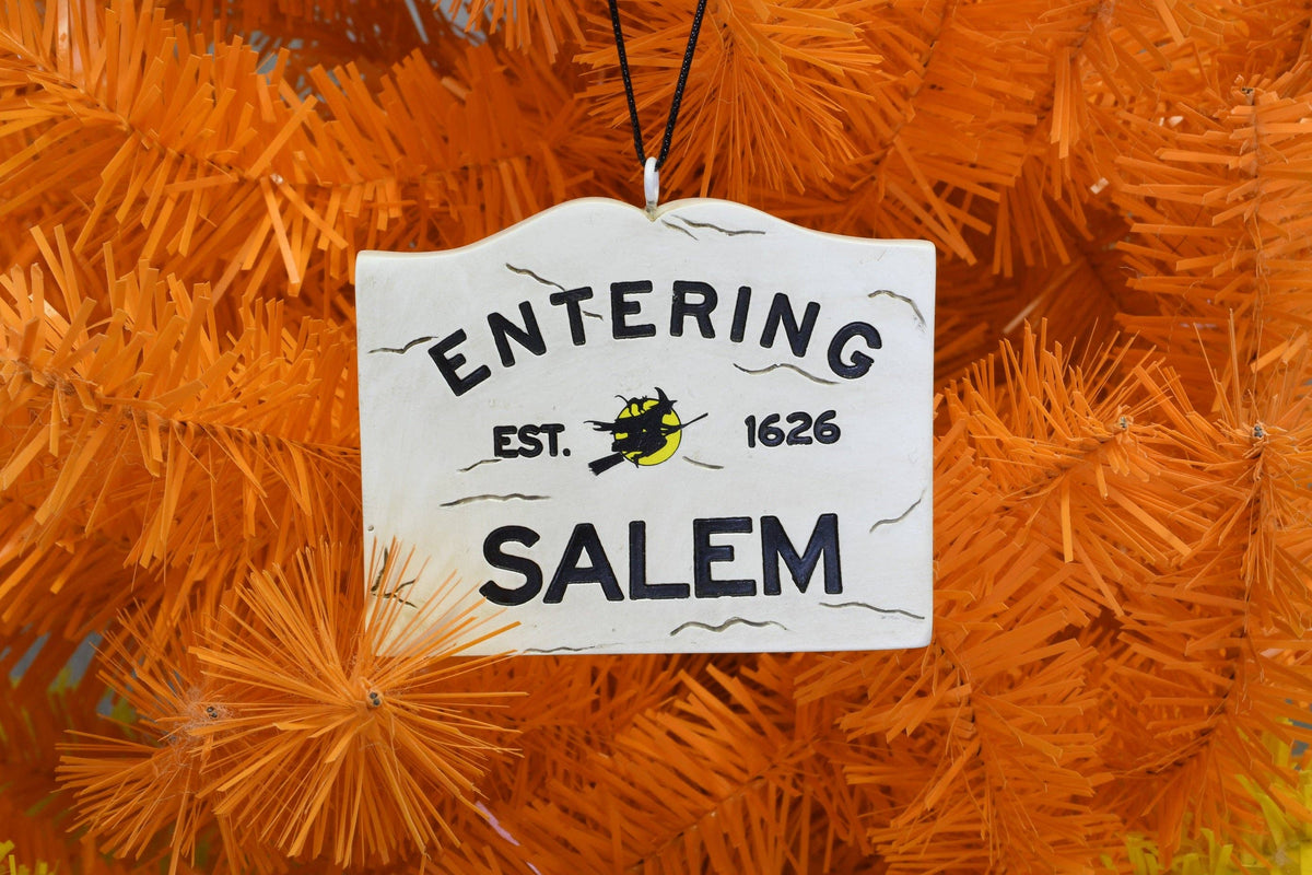 Entering Salem Sign with Witch Halloween Ornament