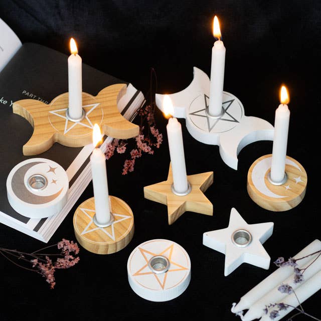 Natural Wooden Star Spell Candle Holder