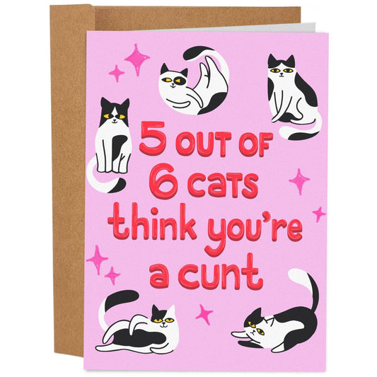 5 Cats Think You’re a Cunt - Rude Birthday Card for Friend
