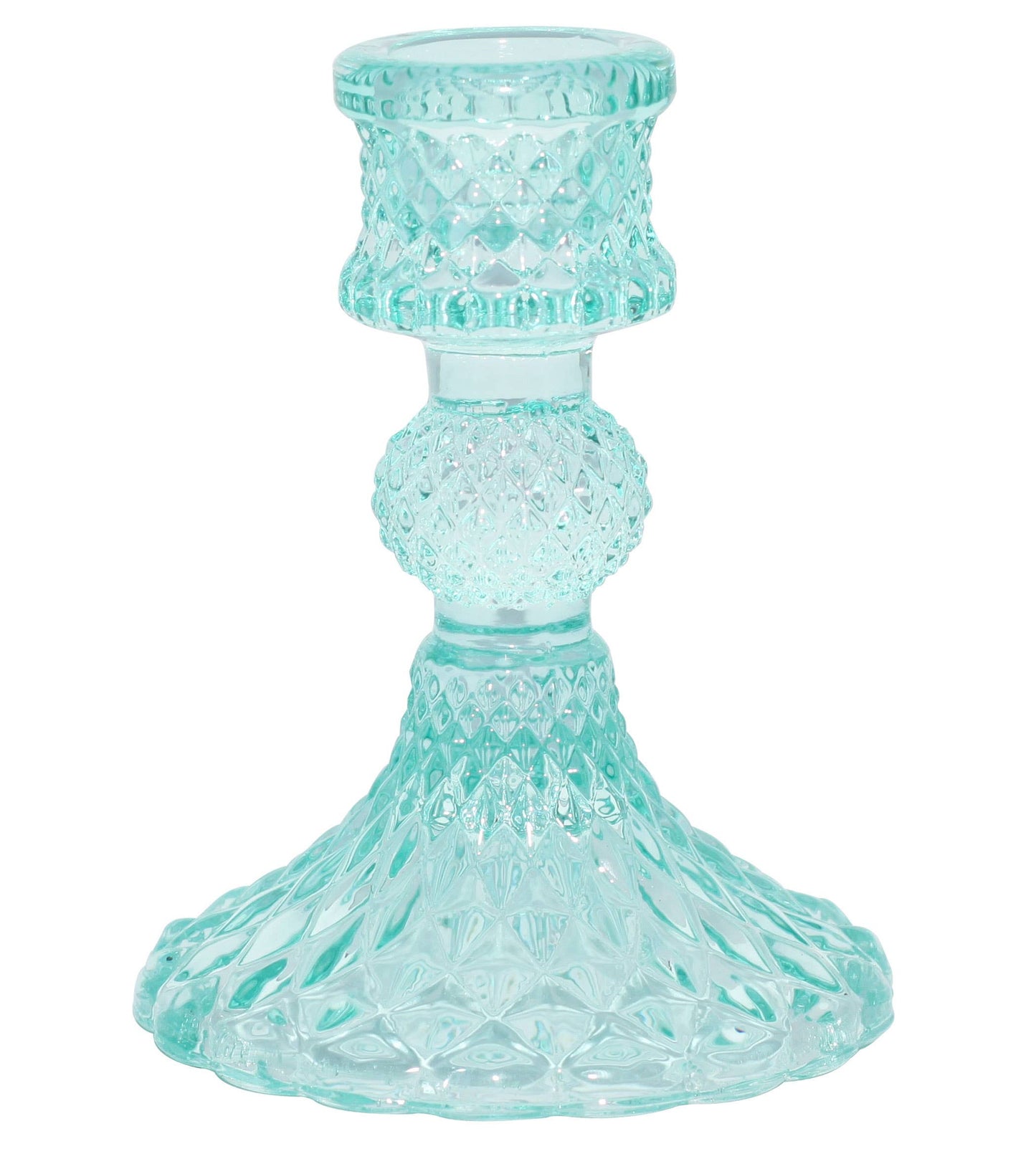 Small Glass Taper Candle Holder - Aquamarine