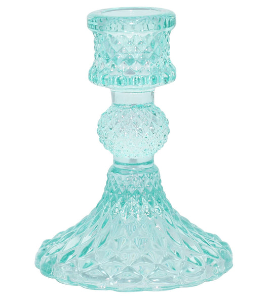 Small Glass Taper Candle Holder - Aquamarine