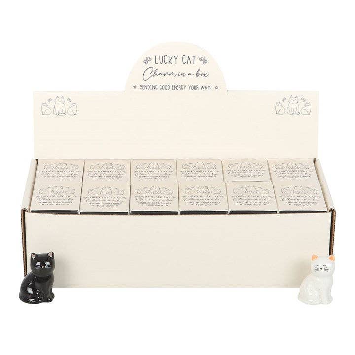 White & Black Lucky Cat Charms in a Box
