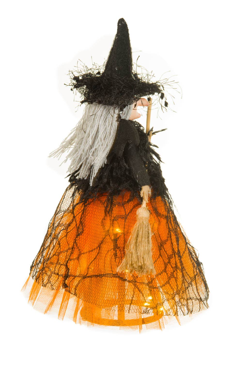 Orange/Black Bony Grinning Witch with Bat Wings
