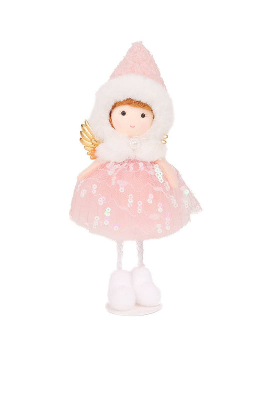 Pink Angel Cozy Cherub Girl Doll with pointed hood Ornament