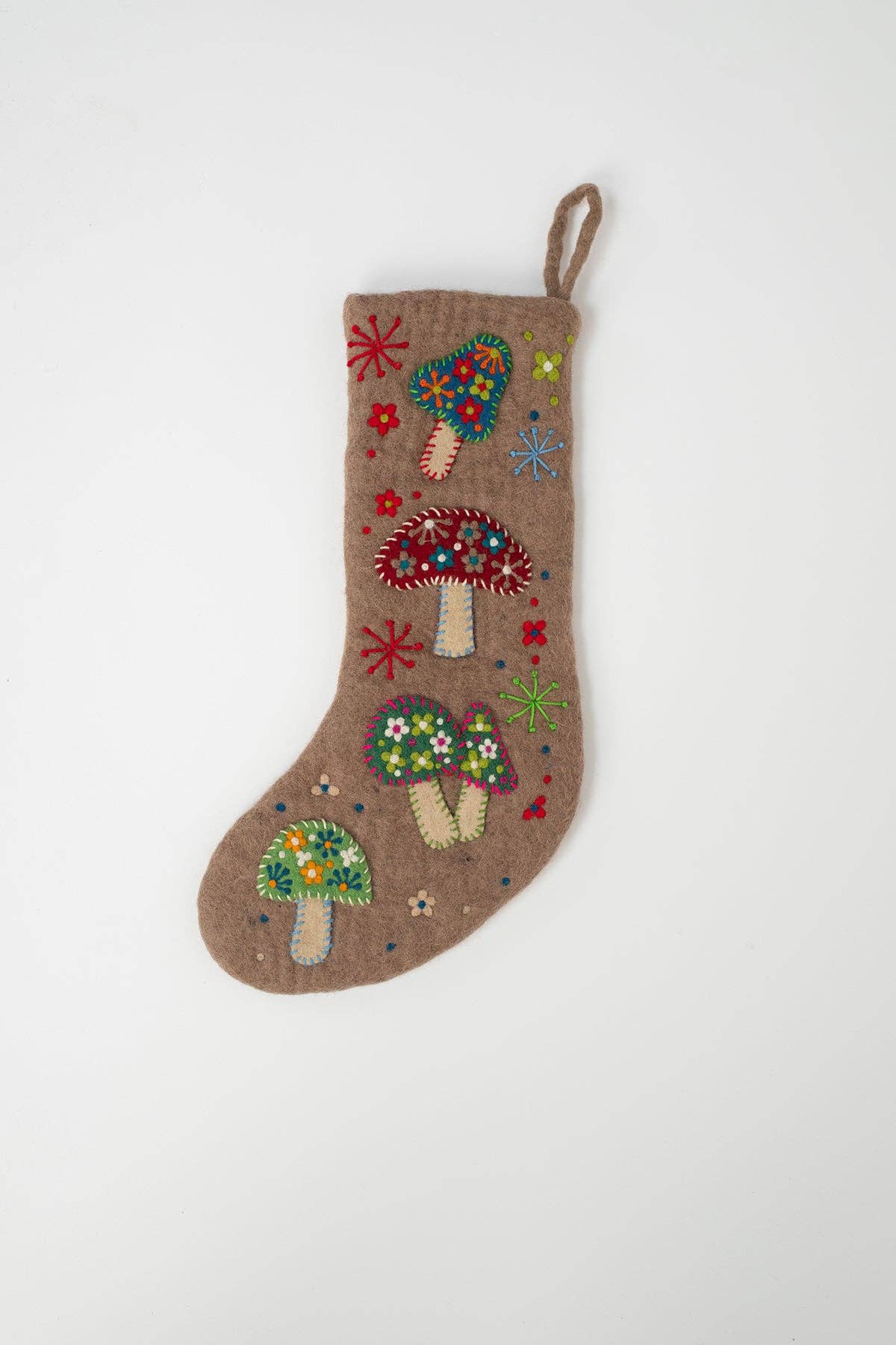 Wool Handcrafted Stocking: Mushroom