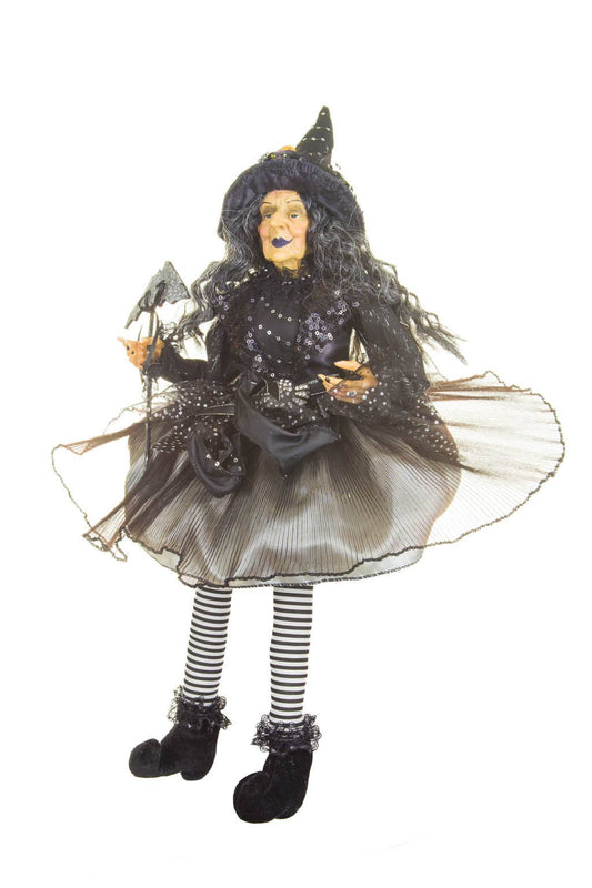 Black & Grey Silver Smiling Witch with Masquerade Mask
