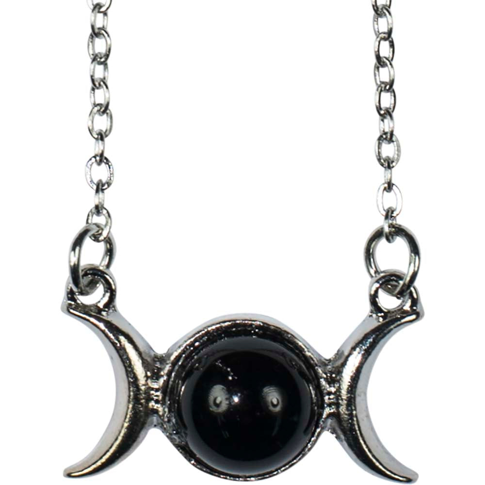 Moon Phases Necklace - Obsidian