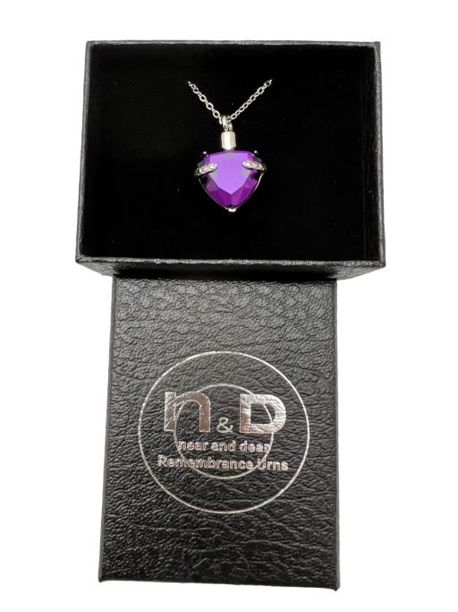 Memorial Urn Necklace - Purple Crystal Heart