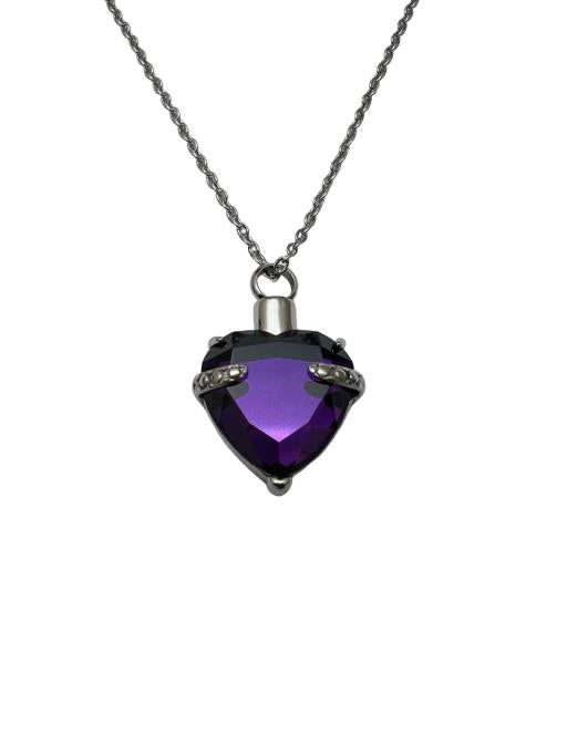 Memorial Urn Necklace - Purple Crystal Heart