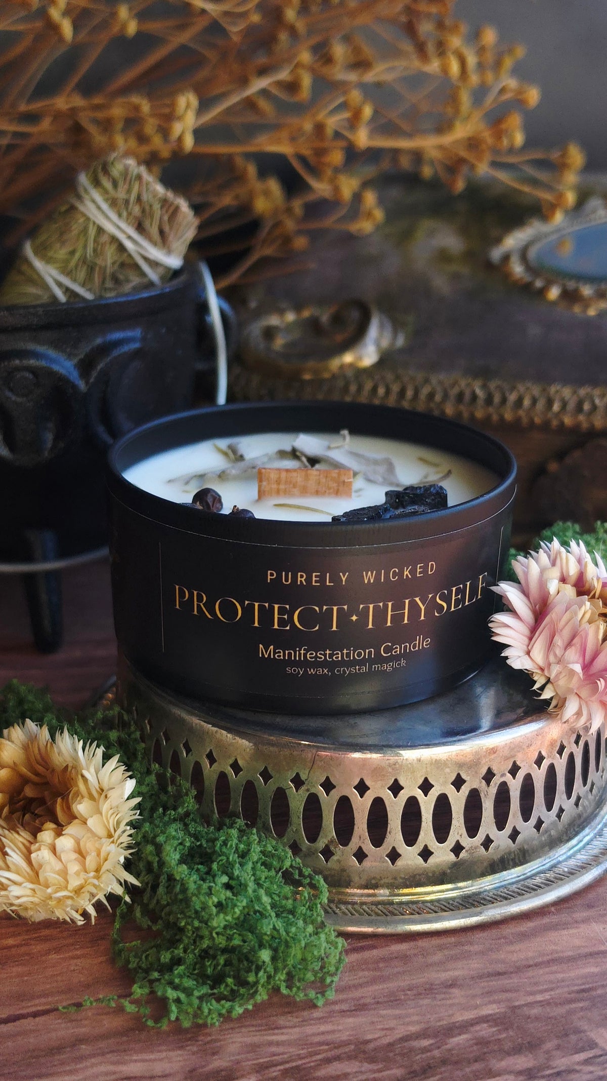 Protect Thy Self Crystal Infused Manifestation Candle