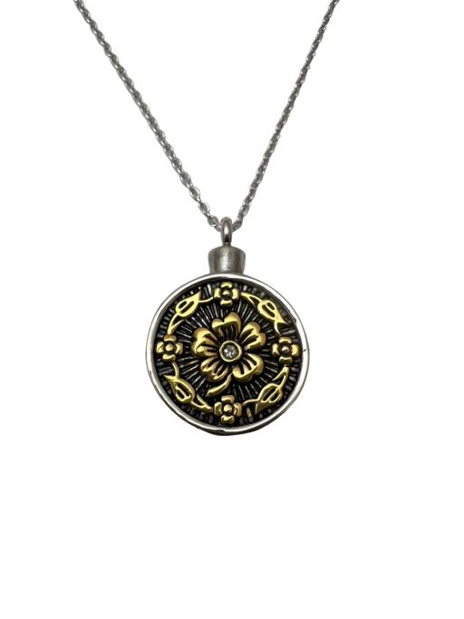 Memorial Urn Pendant - Gold Flower