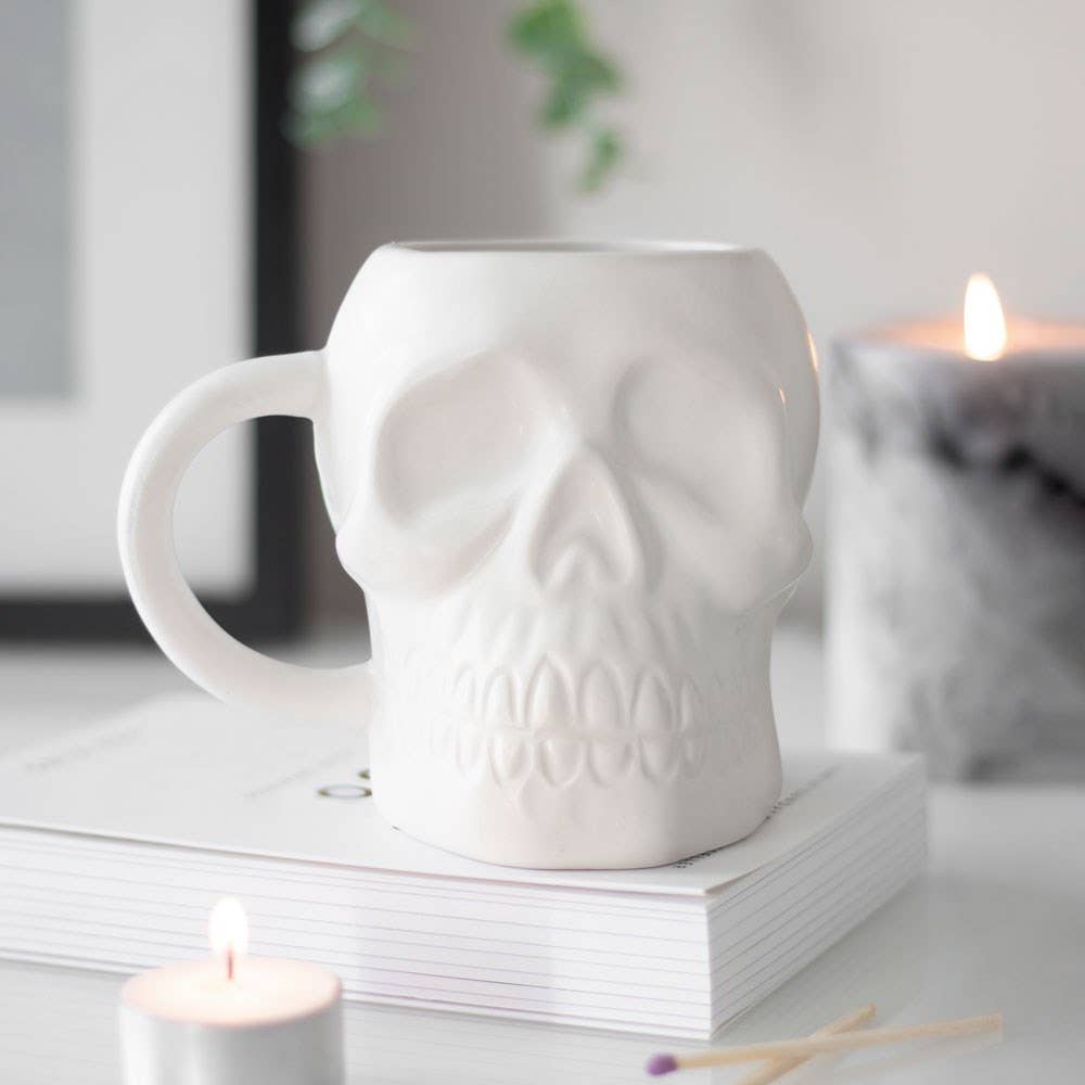 Matte White Gothic Skull Mug