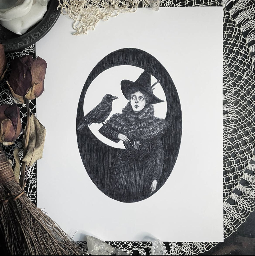 Akiko & Ambrose Fine Art Print - Witch with Raven Familiar: 8x10"