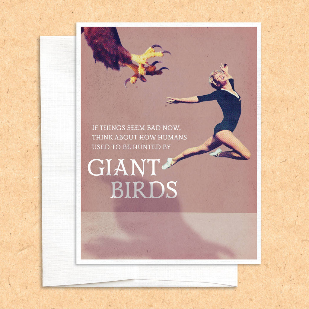 Giant Bird Attacks funny greeting card
