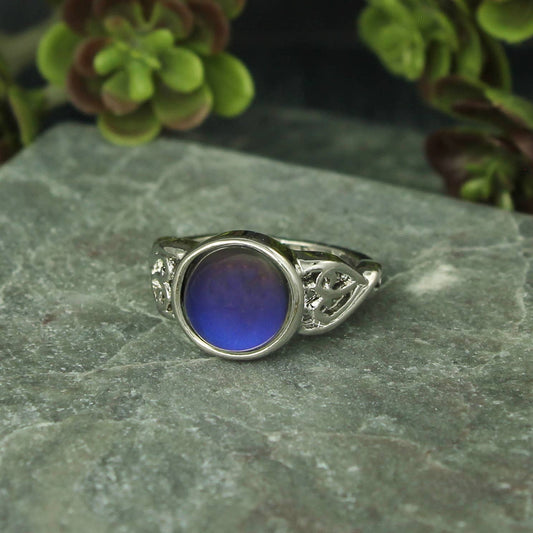Round Silver Etched Band Mood Ring