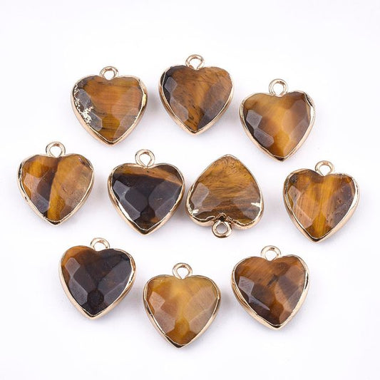 Tiger Eye Electroplated Heart Golden Pendant