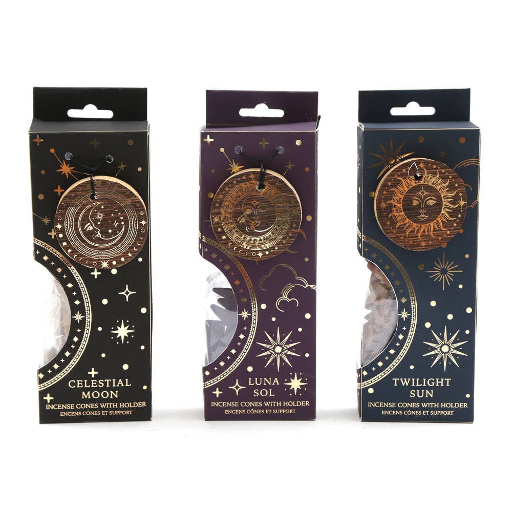 Sun and Moon Incense Cones with Holder