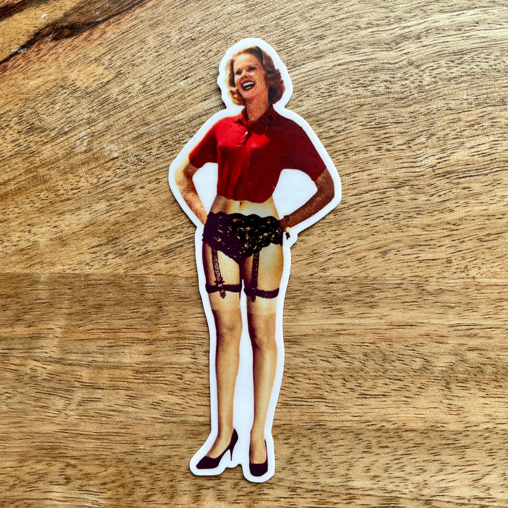 Vintage 1950s Woman in Garters funny sticker