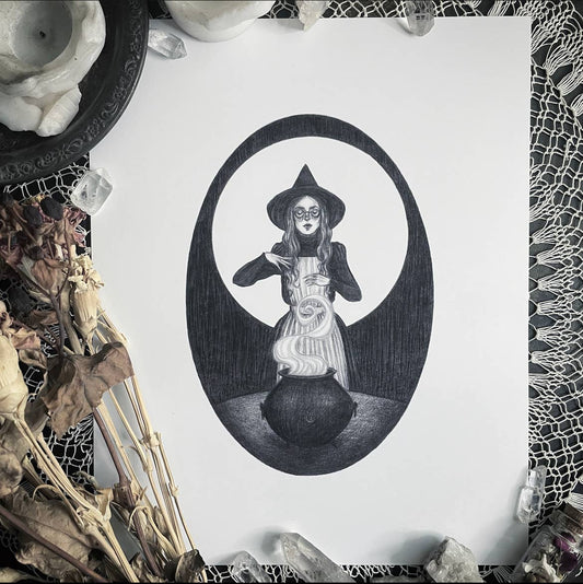 Kitchen Witch Fine Art Print - Witchcraft - Cauldron: 5x7"