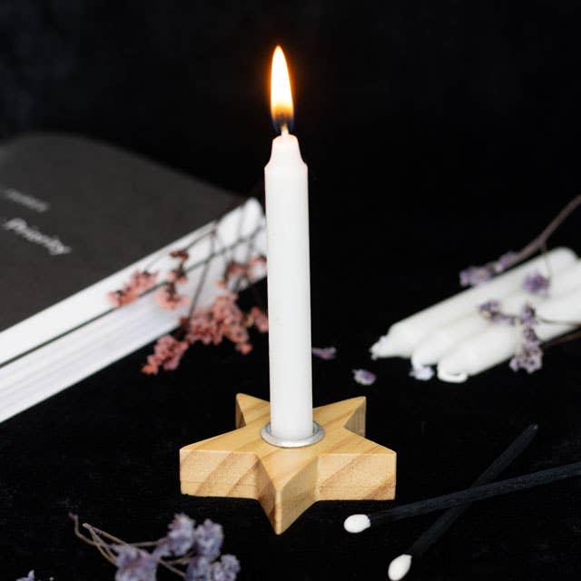 Natural Wooden Star Spell Candle Holder