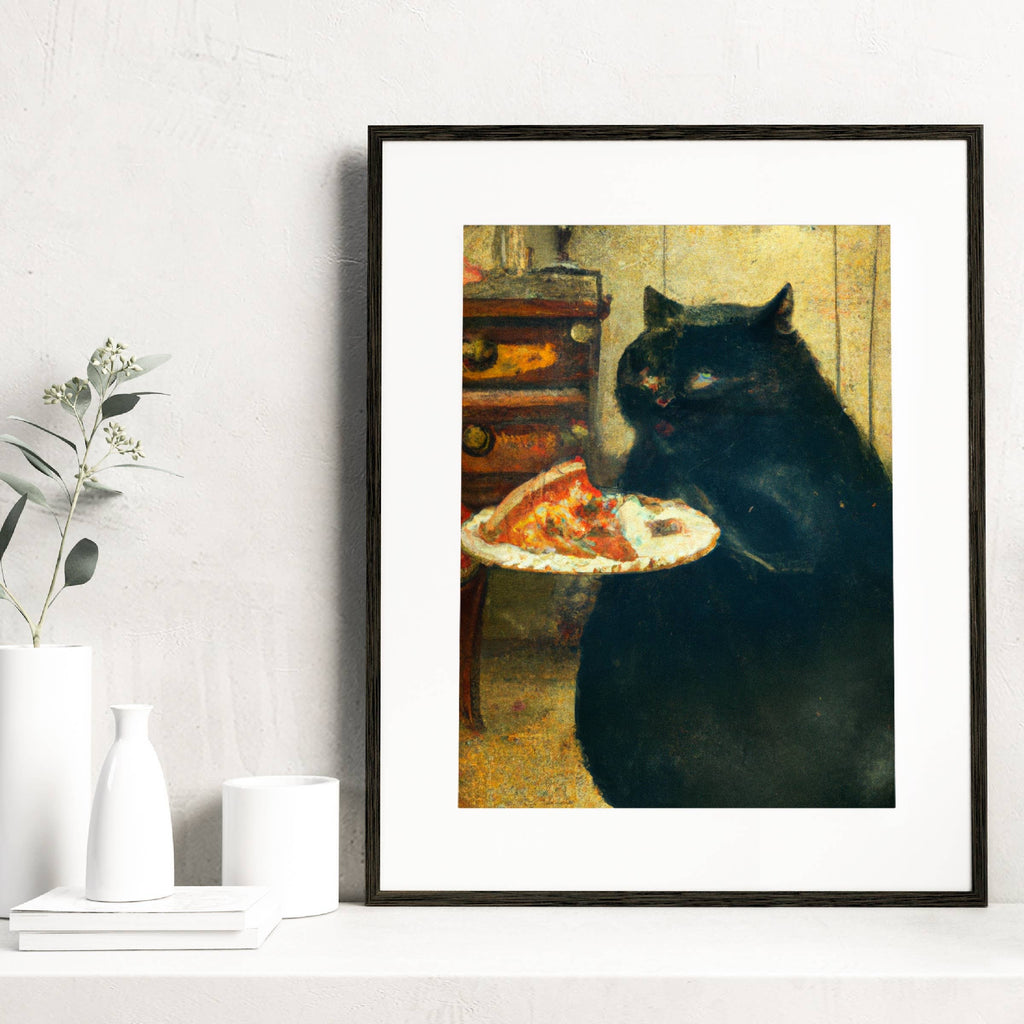 Cold Pizza Cat | Renaissance Fancy Cat Portrait Art Print