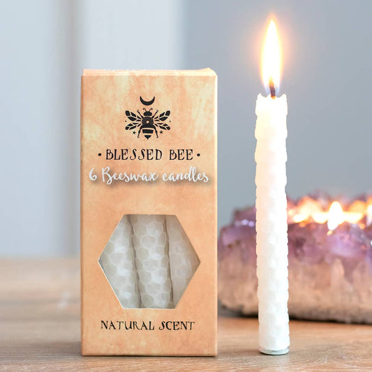 Set of 6 White Beeswax Spell Candles - Peace