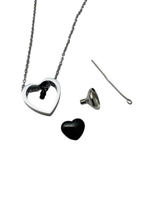 Memorial Keepsake Necklace - Silver with Black Heart