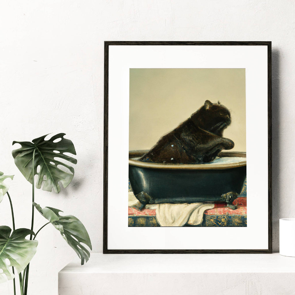 Bathtub Cat Portrait - Art Print: 8x10