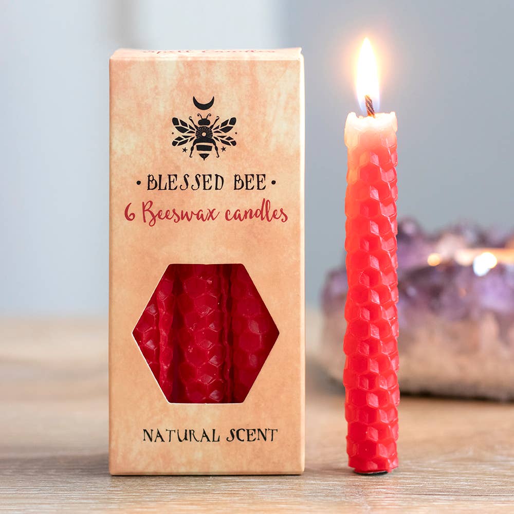 Set of 6 Red Beeswax Spell Candles -  Courage