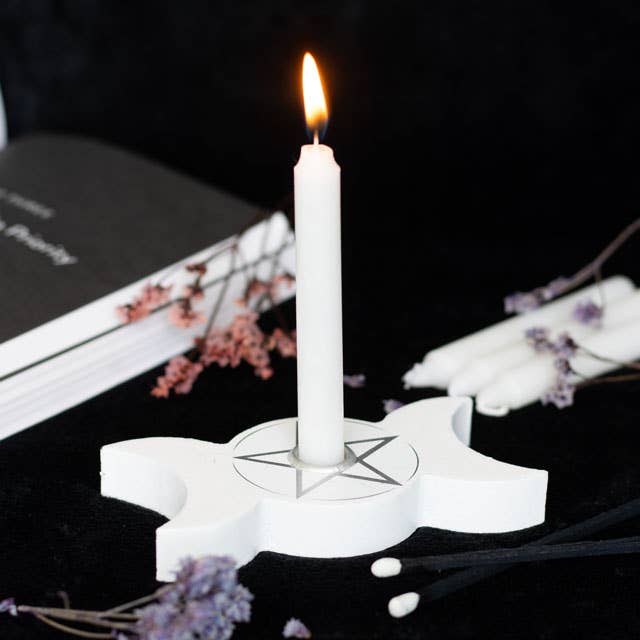 White Triple Moon Spell Candle Holder