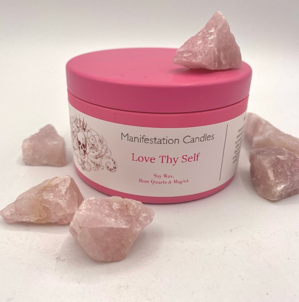 Manifestation Soy Wax Candle - Love Thy Self Crystal Infused