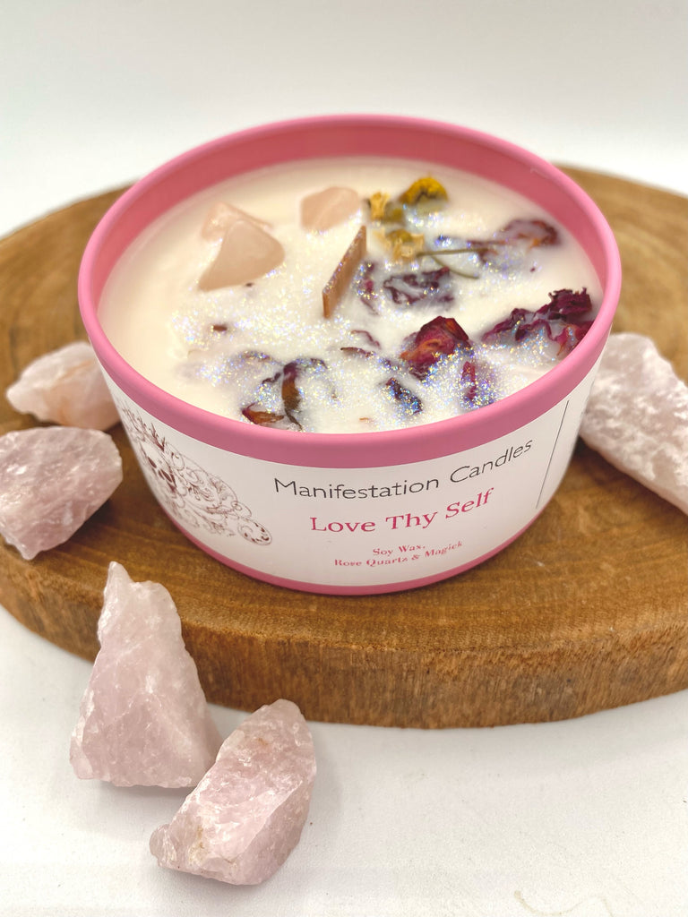 Manifestation Soy Wax Candle - Love Thy Self Crystal Infused
