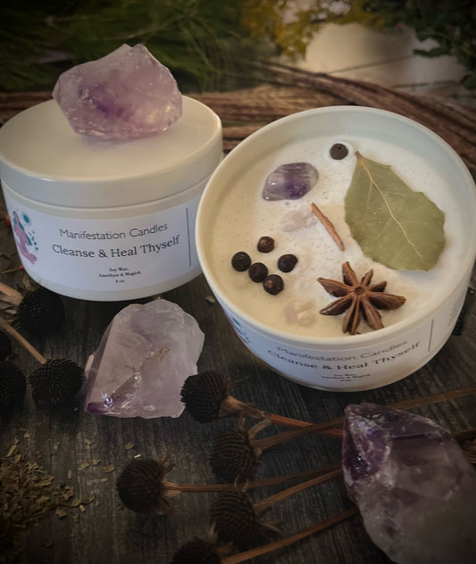 Manifestation Candle - Cleanse & Heal Thyself Crystal Infused